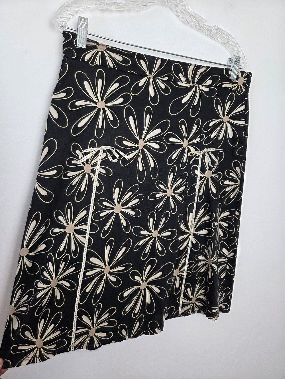 Floral Knee Skirt Black Abstract Ribbon Twee Y2K 90s Twee Cutesy Lolita Coquette